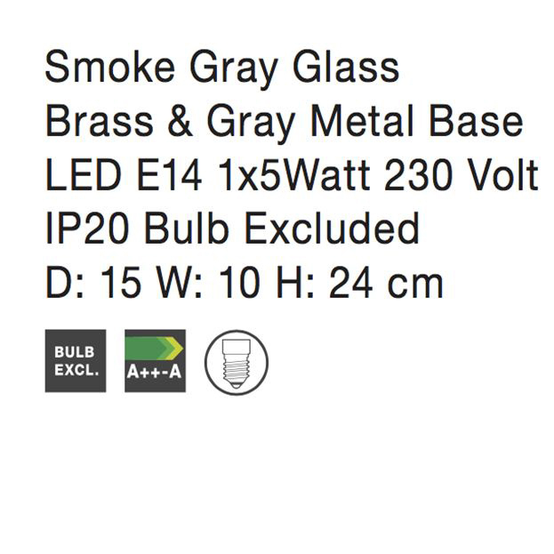 Lampa de masa sticla fumurie Kobo Ø 15 cm, baza metal gri cu detaliu auriu, 9010264 - Novaluce [4]