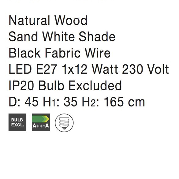Lampa de podea alba Crista, baza din lemn, abajur textil, 165 cm, 60201 - Novaluce [4]