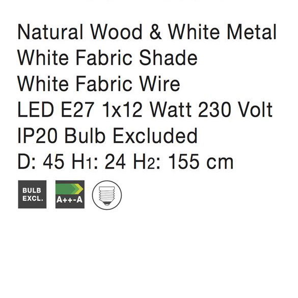 Lampa de podea alba Sivert, din metal si lemn, abajur textil, 155 cm, 7605184 - Novaluce [4]