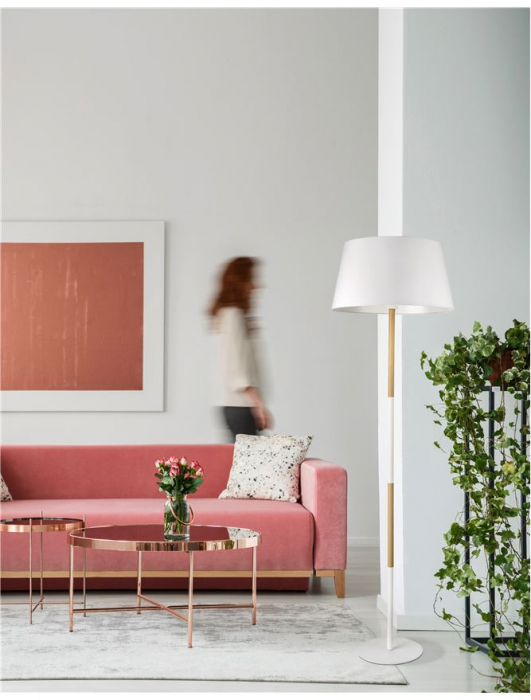 Lampa de podea alba Sivert, din metal si lemn, abajur textil, 155 cm, 7605184 - Novaluce [2]
