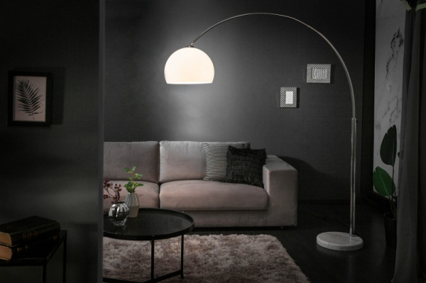 Lampa de podea design Ivette inaltime reglabila 175-205 cm, metal, acril portocaliu/alb, baza marmura alba [8]