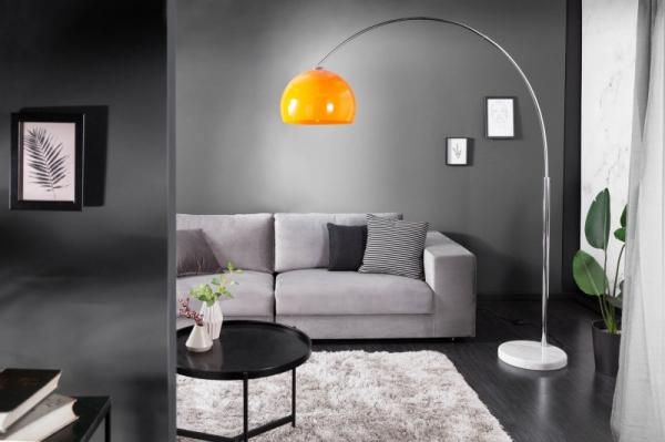 Lampa de podea design Ivette inaltime reglabila 175-205 cm, metal, acril portocaliu/alb, baza marmura alba [3]