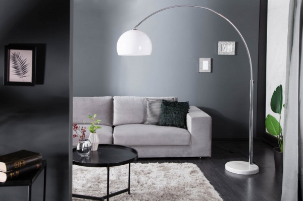 Lampa de podea design Ivette inaltime reglabila 175-205 cm, metal, acril portocaliu/alb, baza marmura alba [9]