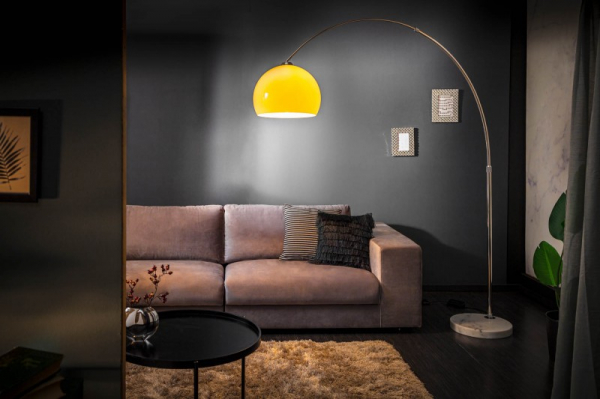 Lampa de podea design Ivette inaltime reglabila 175-205 cm, metal, acril portocaliu/alb, baza marmura alba [2]