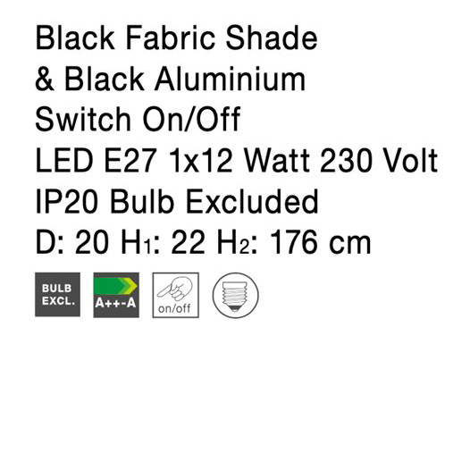 Lampa de podea neagra/alba Tuana, baza metalica, abajur textil, 176 cm, 9180522 - Novaluce [8]