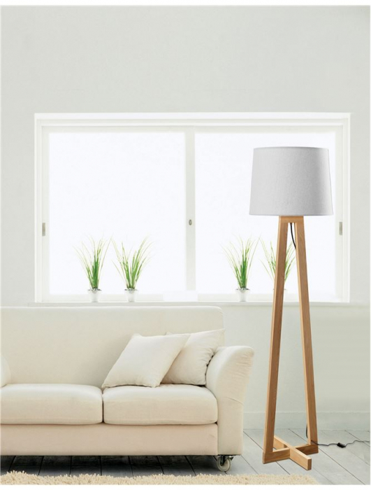 Lampa de podea premium alba Crista, suport din lemn, abajur textil, 164 cm, 40202 - Novaluce [2]