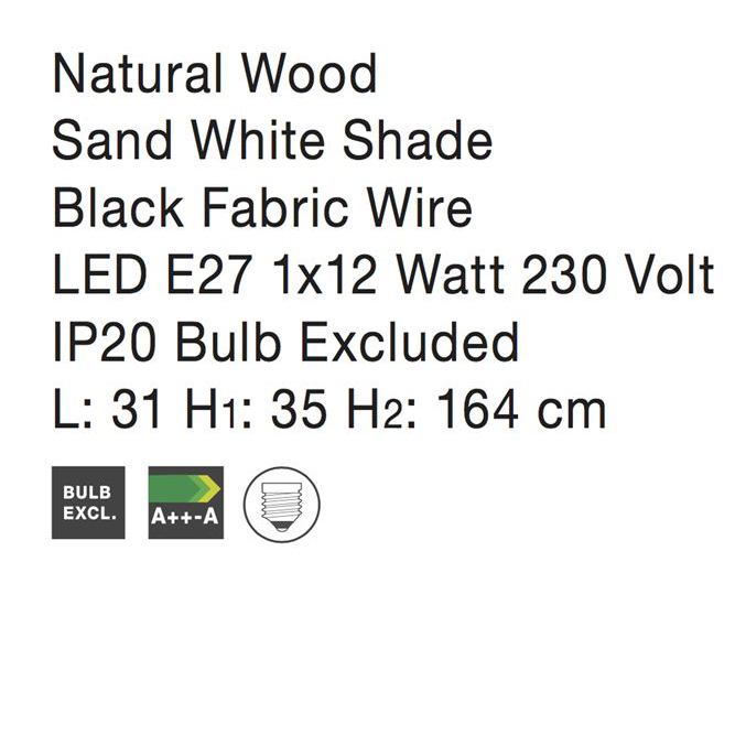 Lampa de podea premium alba Crista, suport din lemn, abajur textil, 164 cm, 40202 - Novaluce [4]
