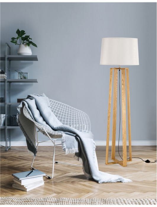 Lampa de podea premium alba Crista, suport din lemn, abajur textil, 167 cm, 60202 - Novaluce [2]