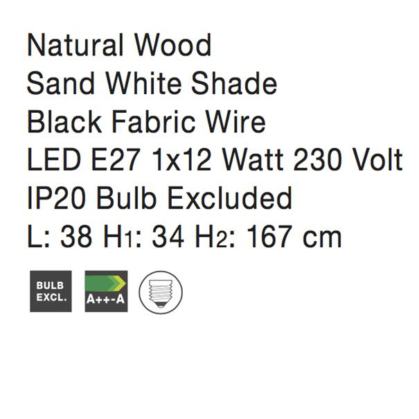 Lampa de podea premium alba Crista, suport din lemn, abajur textil, 167 cm, 60202 - Novaluce [4]