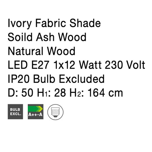Lampa de podea premium alba Jolan, suport din lemn, abajur textil, 164 cm, 9145071 - Novaluce [10]