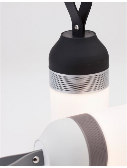 Lampa LED dimabila portabila cu boxa Bluetooth alb-negru/gri Tisha, ABS si metal acoperit cu cauciuc siliconic, 9180321 - Novaluce [5]
