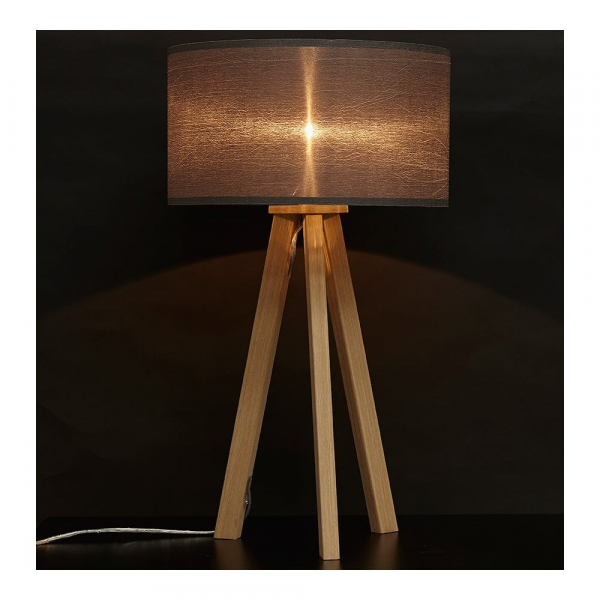 Lampa masa inalta gri Osku 64,5 cm stil scandinav, abajur material / picioare lemn masiv, TL00200GRNA - Kokoon [7]