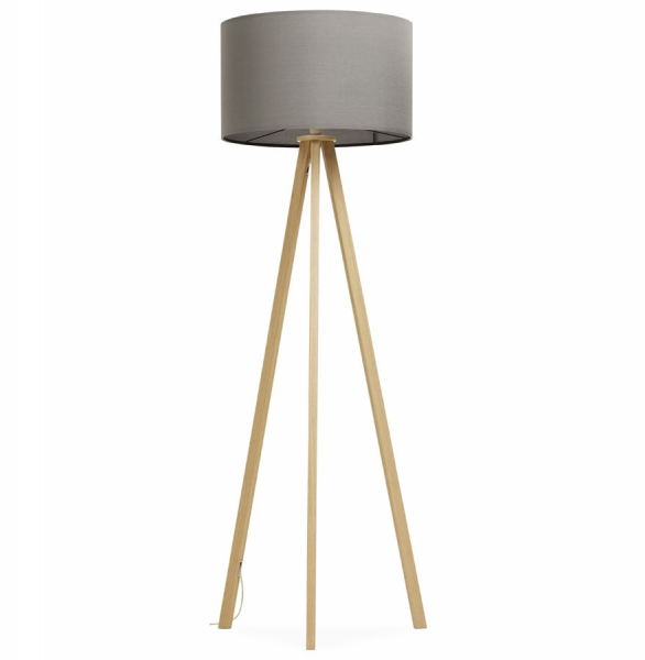 Lampa gri de podea TRIVET cu design modern 3 picioare / lemn / material, FL00350GRNA - Kokoon [4]