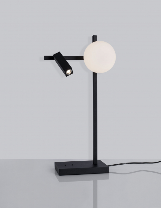 Lampa masa neagra cu glob alb Esila 55 cm ajustabila cu intrerupator, iluminare LED, sticla/metal, 9919531 - Novaluce [2]