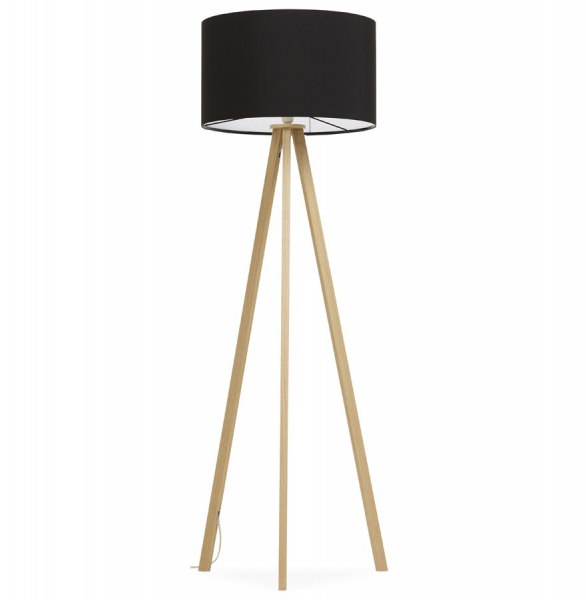 Lampa neagra de podea TRIVET cu design modern 3 picioare / lemn / material, FL00320BLNA - Kokoon [4]