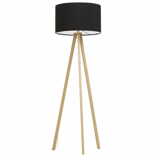 Lampa neagra de podea TRIVET cu design modern 3 picioare / lemn / material, FL00320BLNA - Kokoon [3]