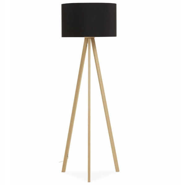 Lampa neagra de podea TRIVET cu design modern 3 picioare / lemn / material, FL00320BLNA - Kokoon [2]