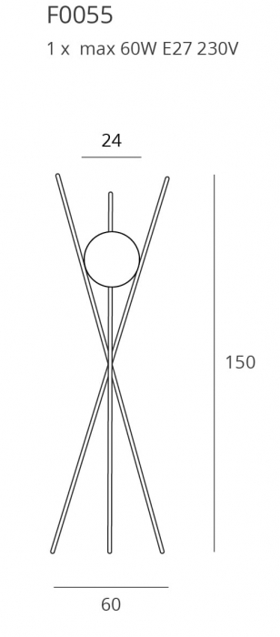 Lampa podea aurie stil minimalist Sticks 60x150 cm forma bete aurii cu glob alb sticla, F0055 - Maxlight [2]