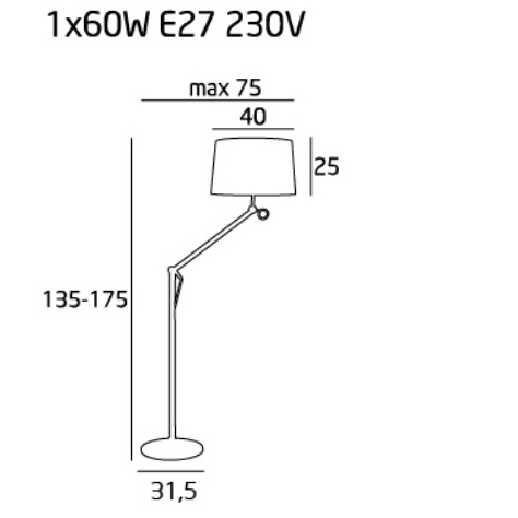 Lampadar alb Kamal 15x40 cm metal/material textil, inaltime reglabila, F0005 - Maxlight [3]