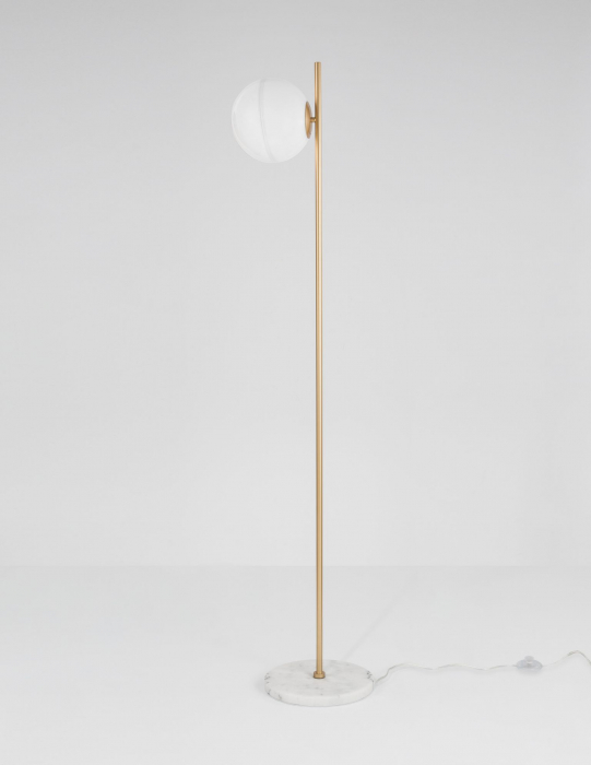 Lampadar auriu Ganiza 155 cm baza marmura alba, abajur forma glob ab sticla opal, 9960619 - Novaluce [2]