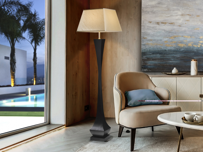 Lampadar auriu/negru de lux Camilo 64 cm baza lemn nuc, abajur textil, 662514 - Schuller [7]