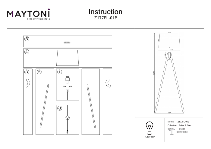 Lampadar Calvin, Metal și lemn Negru, 60W, MAYTONI Z177FL-01B [2]