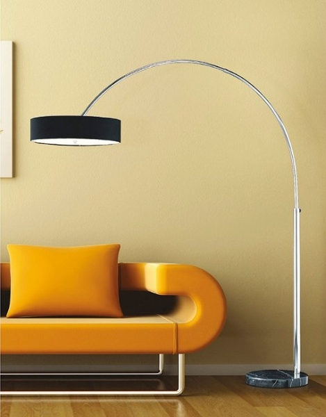 Lampadar cu baza marmura neagra Klaos 205 cm, abajur rotund negru, suport metalic cromat, AZ 0169 - Azzardo [4]