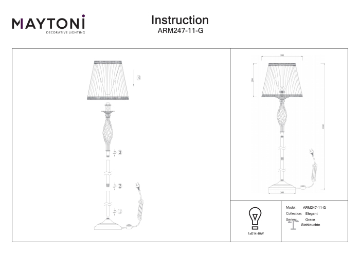 Lampadar Grace, Metal Alb, 40W, MAYTONI ARM247-11-G [2]