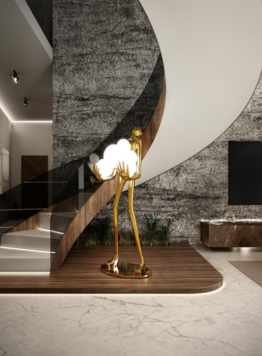 Lampadar Human Gold Premium 80x70x180 cm, Fibră de Sticlă Titan Auriu de Lux - Moosee [9]
