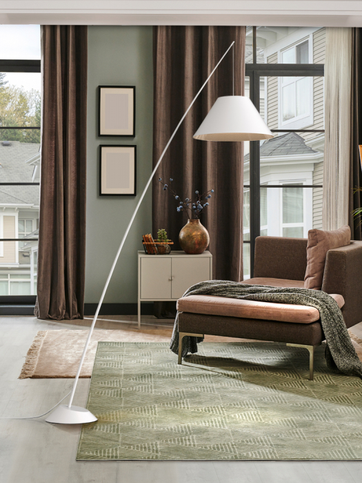 Lampadar inalt negru/alb Afia 240 cm, abajur rotund material textil, 425131 - Schuller [4]