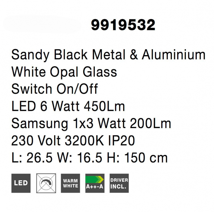 Lampadar negru cu glob alb Esila 150 cm ajustabil cu intrerupator, iluminare LED, sticla/metal, 9919532 - Novaluce [8]