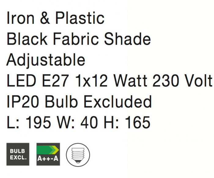 Lampadar premium ajustabil negru/alb Mondi, baza metalica, abajur textil, 41455402 - Novaluce [7]