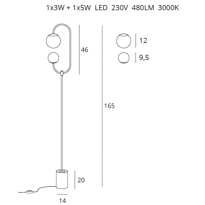 Lampadar premium elegant LED Jaumi 23x14x165 cm metal/sticla/marmura, F0049 - Maxlight [2]