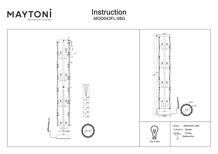 Lampadar Puntes, Metal Auriu, 60W, MAYTONI MOD043FL-08G [2]