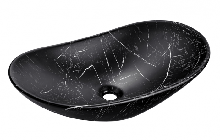 Lavoar baie ceramic aplicat 60 cm, negru mat, imitatie marmura, Lena COMAD [2]