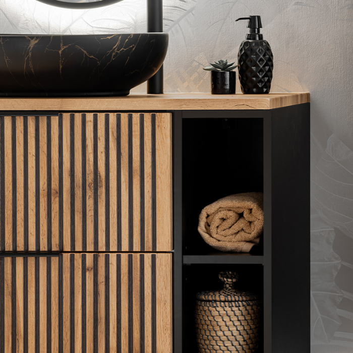 LAVOAR baie 52 CM CERAMIC APLICAT NEGRU MAT MONA, IMITATIE MARMURA CU AURIU COMAD [3]