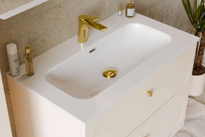 Lavoar mobilier baie cu o cuva /FLY incastrat baie, 80 cm, Alb lucios, COMAD [5]