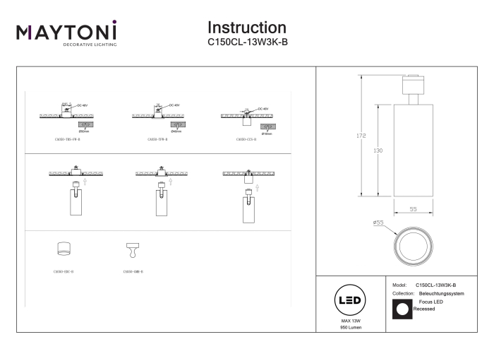 Luminaire Focus LED Negru Aluminiu 13W MAYTONI C150CL-13W3K-B [5]