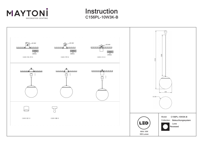 Luminaire Lună Negru Aluminiu și plastic 10W MAYTONI C156PL-10W3K-B [5]