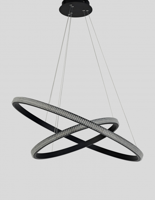 Lustra 2 piese rotunda neagra cu cristale acril Michai Ø67 cm LED dimabil, design lux, 9481092 - Novaluce [2]