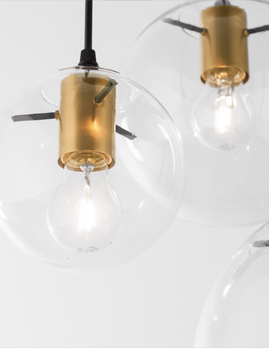 Lustra 3 globuri sticla transparent Levi Gold, metal auriu, 3xE27, 9416933 - Novaluce [4]