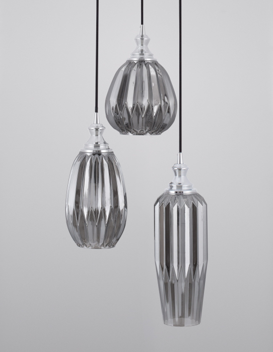 Lustra 3 pendule forme diferite sticla fumurie Wassy Ø27 cm, design modern clasic, 9066031 - Novaluce [2]