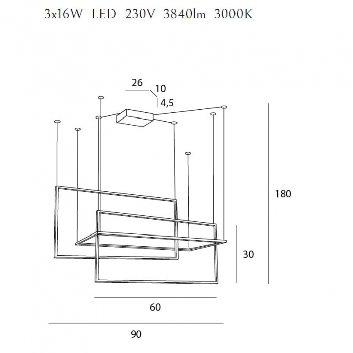 Lustra alba iluminare LED forme geometrice Linda 90x30 cm metal/acril, inaltime reglabila, P0302 - Maxlight [2]
