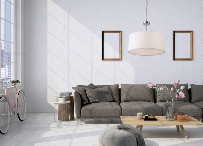 Lustra alba moderna pe lant Rufi Ø 45 cm metal/acril/material textil, inaltime reglabila, P0060 - Maxlight [3]