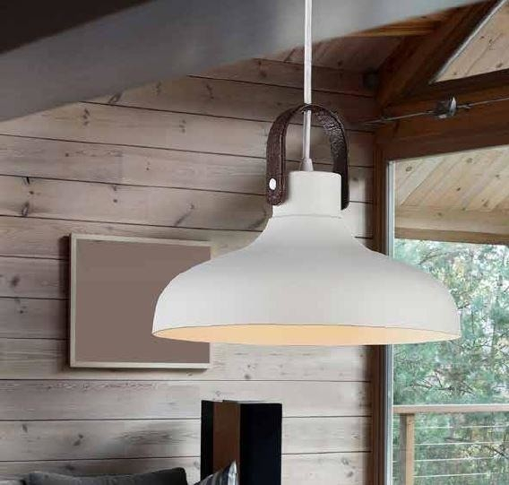 Lustra alba pe fir Hozan Ø 30 cm, metal si piele, design modern, AZ 1289 - Azzardo [3]