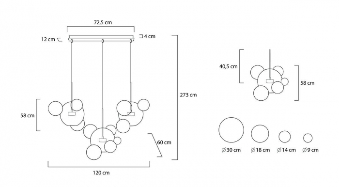 Lustra 3 brate globuri sticla Bubble Line 120 cm aurie/argintie/neagra, iluminare LED, design lux, XCP9148-3B - King [27]