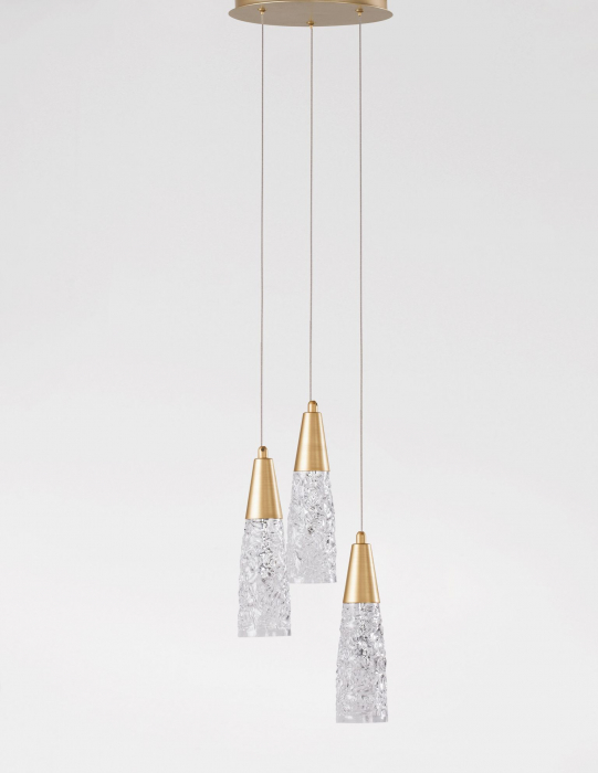 Lustra aurie 3 pendule sticla structurata Kisho, design elegant, bec G9, 9160193 - Novaluce [2]