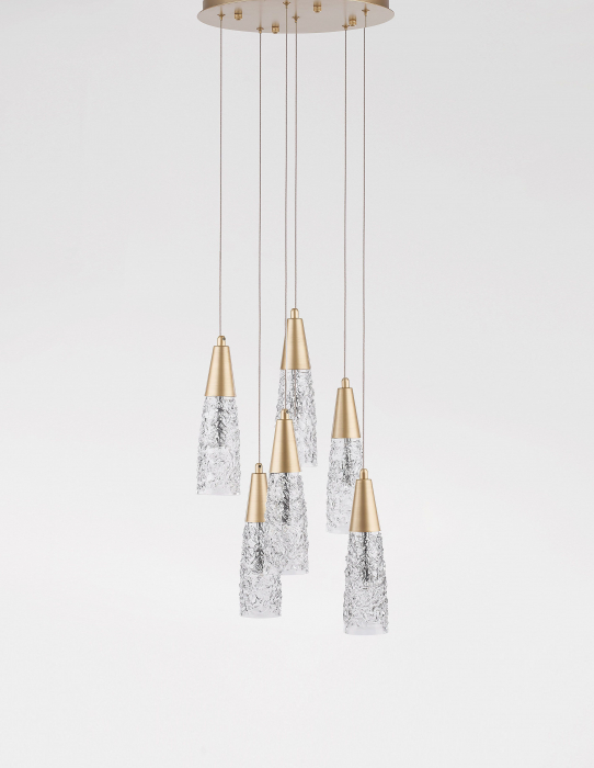 Lustra aurie 6 pendule sticla structurata Kisho, design elegant, bec G9, 9160196 - Novaluce [2]