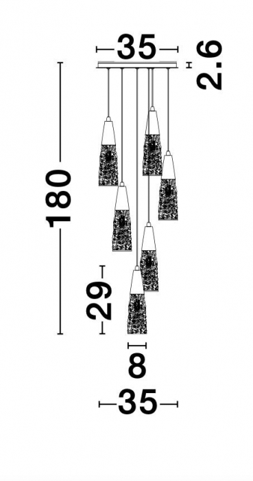 Lustra aurie 6 pendule sticla structurata Kisho, design elegant, bec G9, 9160196 - Novaluce [4]