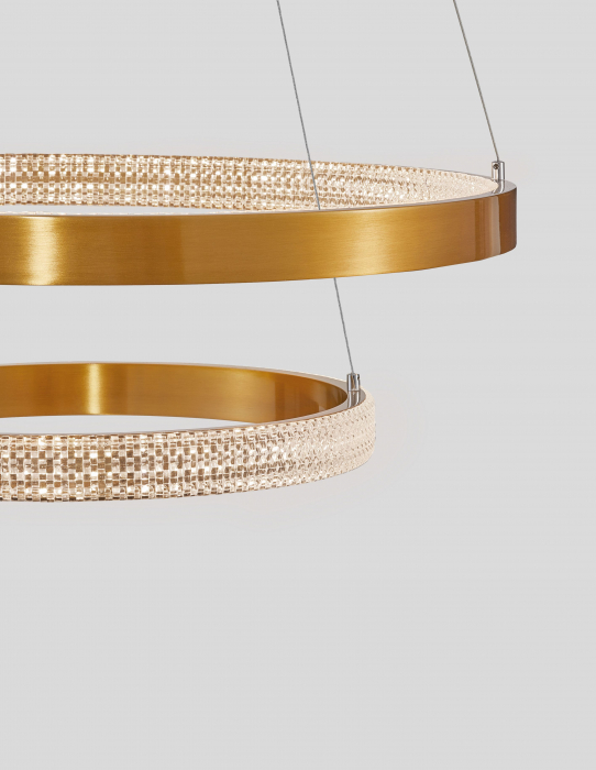 Lustra aurie Aliz Ø60 cm cu doua pendule rotunde ajustabile si cristale, LED dimabil, design lux, 9862852 - Novaluce [4]
